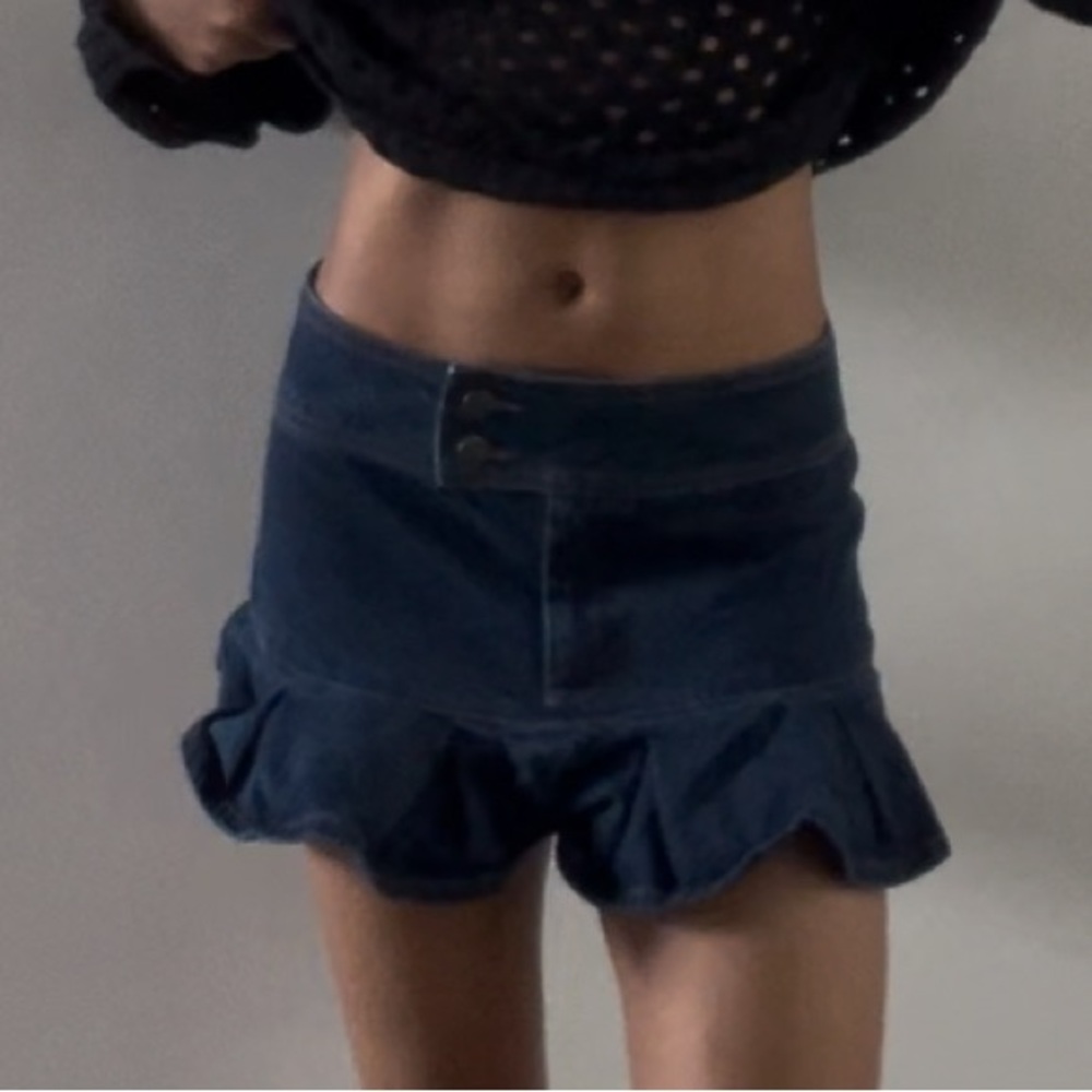 ASOS Blue Denim Mini Skirt with Ruffle Hem